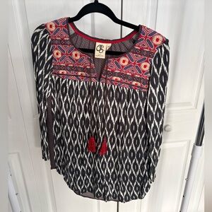 One September Bohemian Black and Red Patterned Women's Top